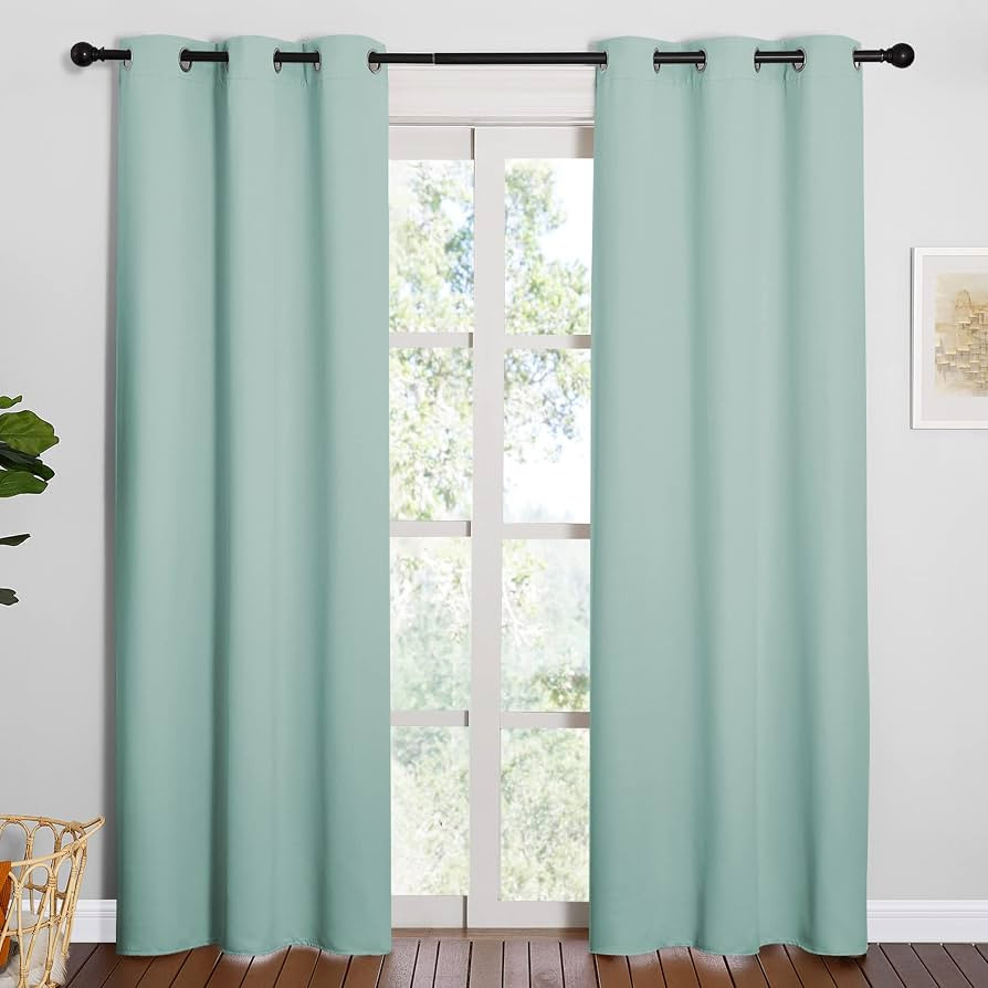 NICETOWN Thermal Insulated Solid Grommet Blackout Curtains/Drape for Living Room (Aqua, 1 Pair, 4... | Amazon (US)