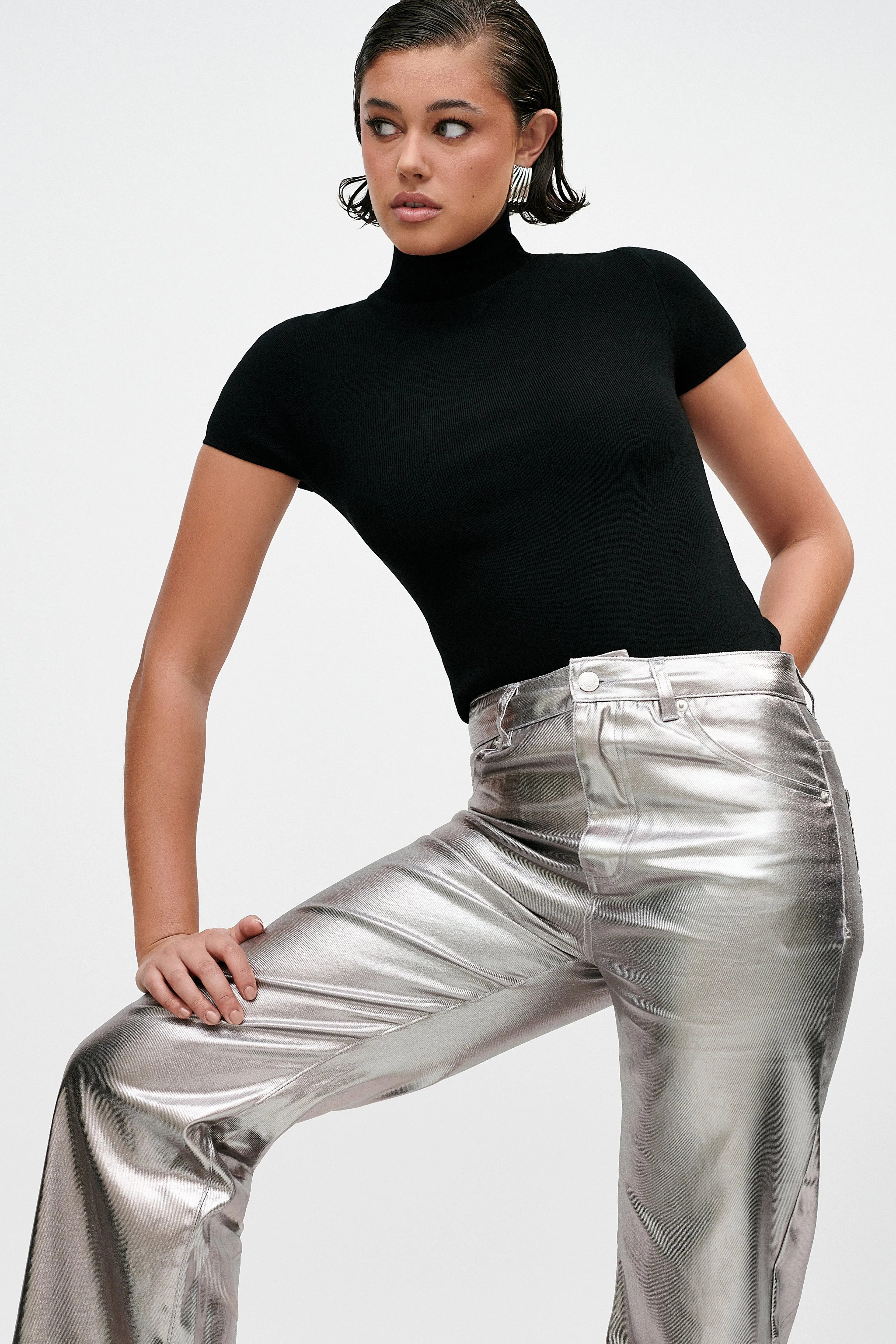 Minnie Metallic Straight Jean - Silver | MESHKI US