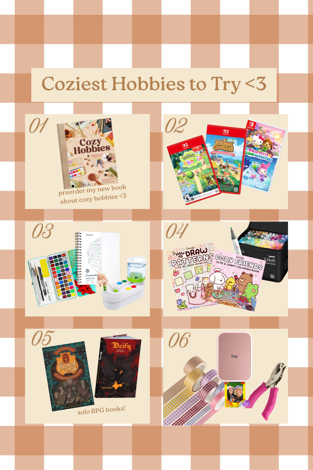 if you're interested in trying out some cozy hobbies, check out these cute items to get started!🎨🤎#cozy #cozyhobby #cozyhobbies #crafts #watercolor #cozygaming #adultcoloring #scrapbooking #stationery 

 #LTKSeasonal #LTKHome