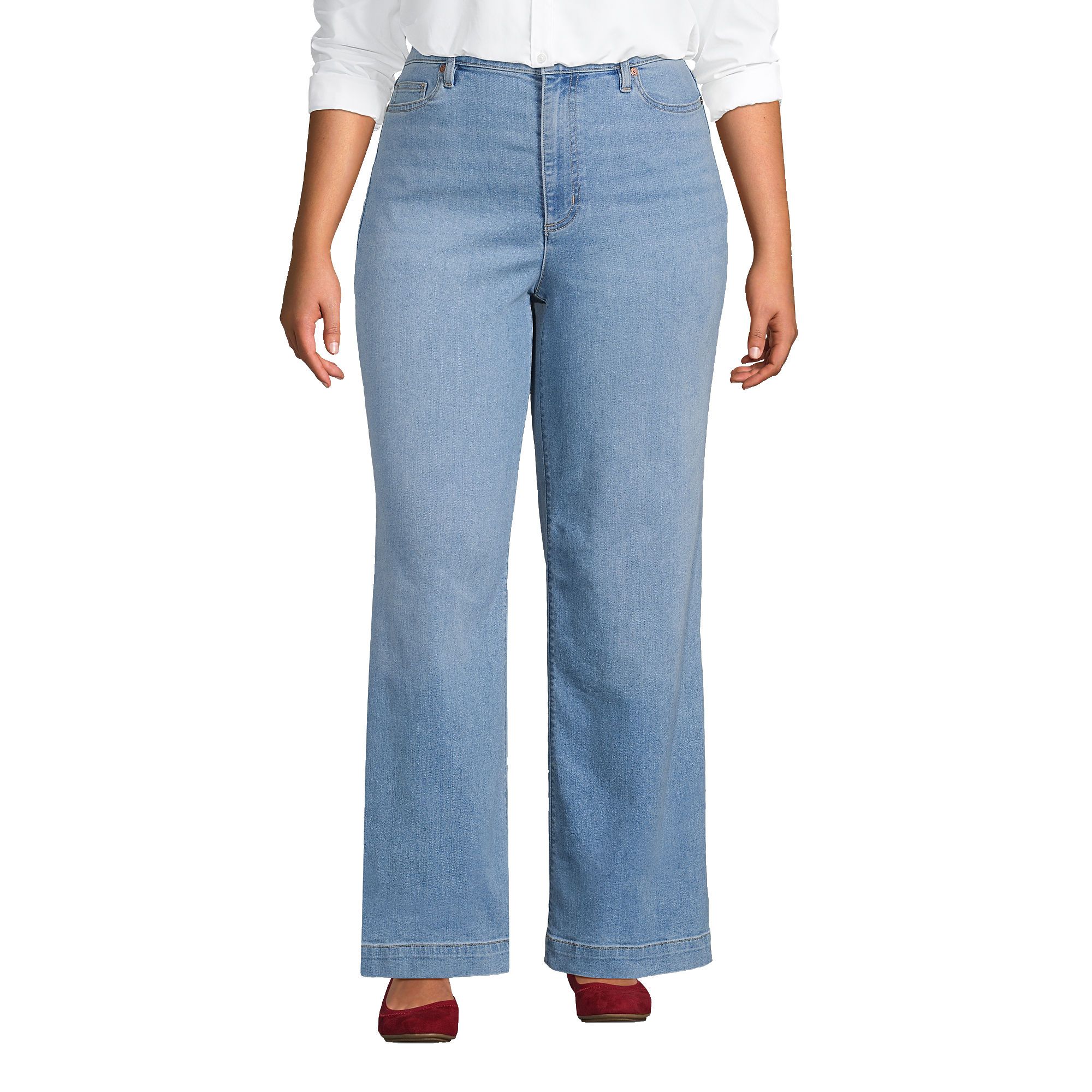 Women's Plus Size Recover High Rise Wide Leg Blue Jeans | Lands' End (US)