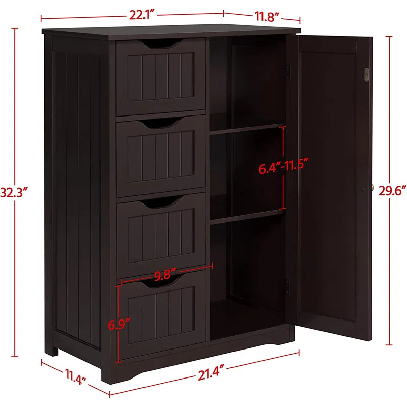 Jalieah 22" W x 32" H x 11.8" D Free-Standing Bathroom Cabinet with 4 Drawers and Adjustable Shel... | Wayfair North America