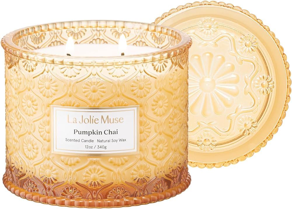 LA JOLIE MUSE Pumpkin Candle, Fall Candles for Home Scented, Large 2-Wick Soy Candles, Candle Gif... | Amazon (US)