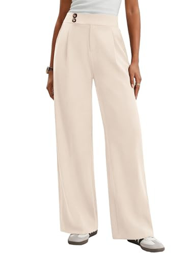 LOOKBOHO Women's Dress Pants Wide Leg Stretchy Work Trousers High Waisted Pleated Business Casual... | Amazon (US)