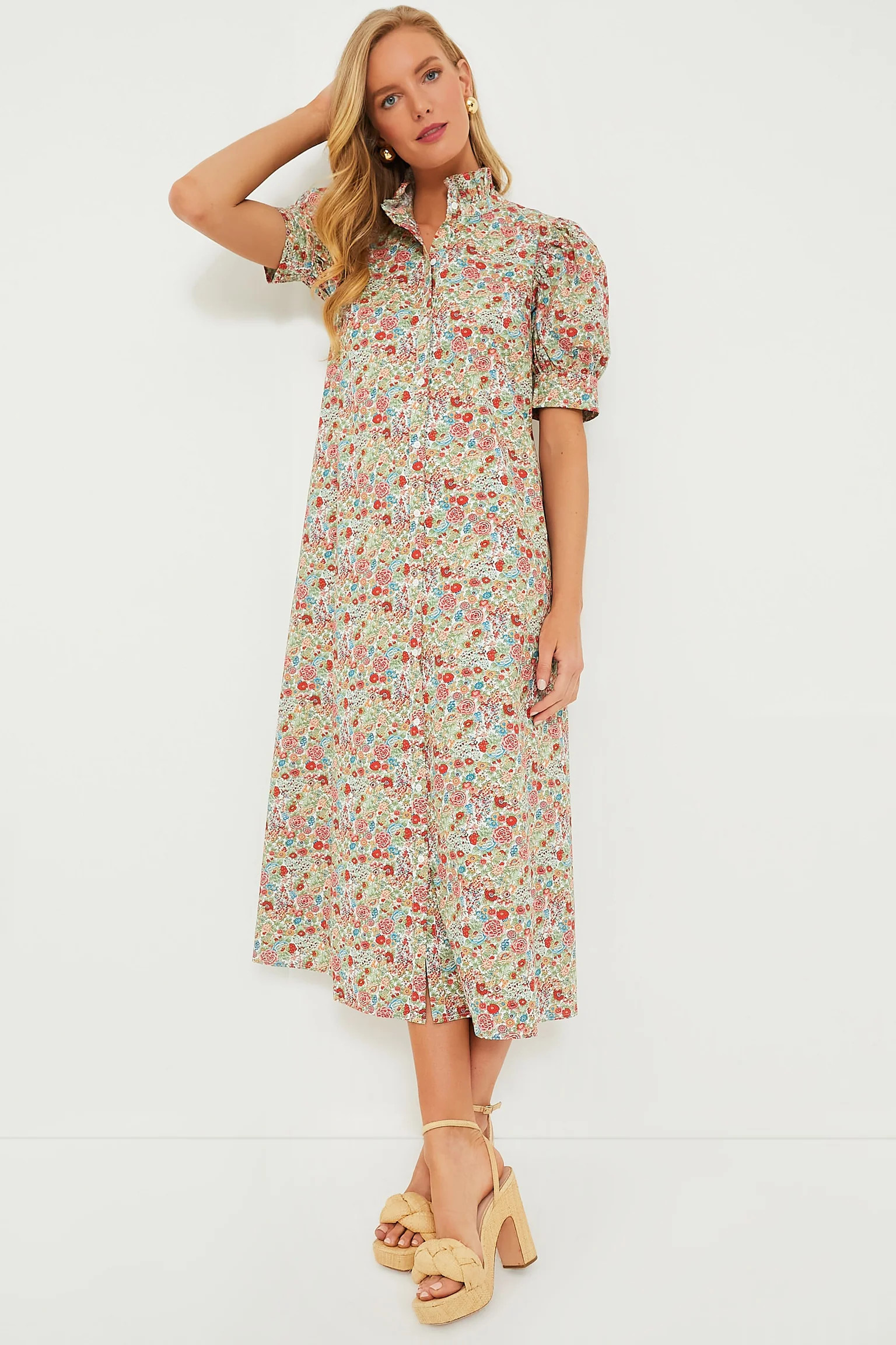 Red Floral Ruffle Collar Louisa Midi Dress | Tuckernuck (US)