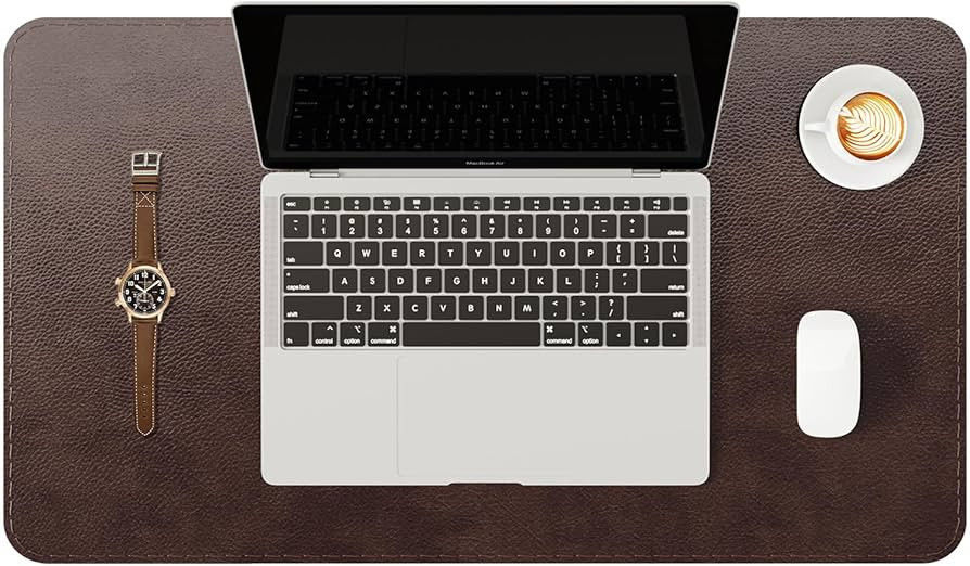 YSAGi Genuine Leather Desk Mat, 23.6"x13.8" Office Desk Pad, Thick Desk Pad Mat with Stitched Lin... | Amazon (US)