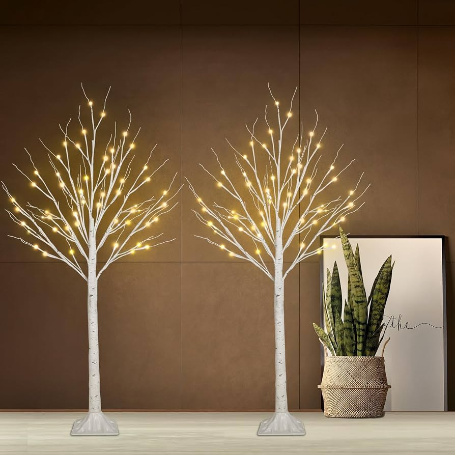 2-Pack 4FT Lighted Birch Tree (Higher Size & Floor Standing), Birch Christmas Tree for Indoor & O... | Amazon (US)