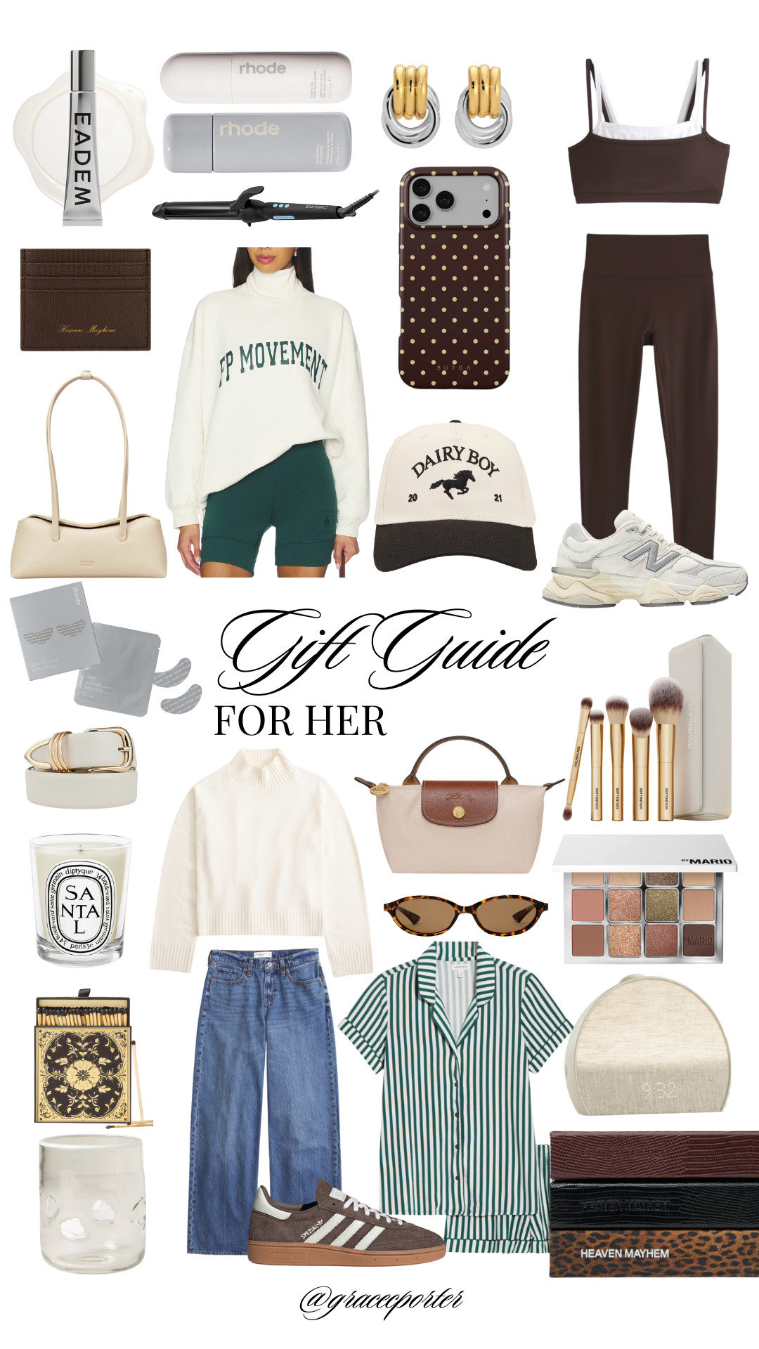 Gift Guide: For Her 🤎 A curated mix of everyday favorites she’ll actually use- Abercrombie activewear, Rhode beauty essentials, Adidas Gazelles, classic denim, Heaven Mayhem accessories, a new phone case, Dairy Boy staples, FP Movement pieces, and more timeless picks. 

 #LTKGiftGuide #LTKStyleTip #LTKBeauty