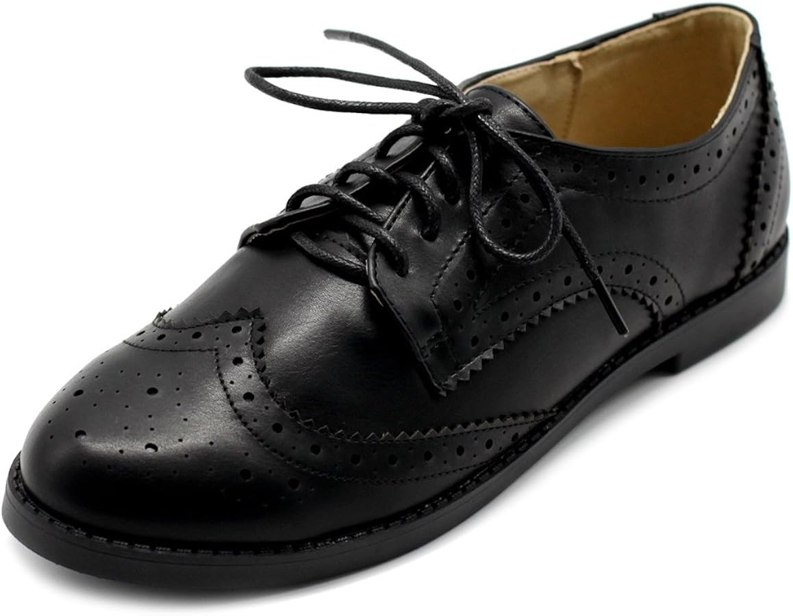 Ollio Women's Flats Shoes Wingtip Lace Up Oxfords | Amazon (US)