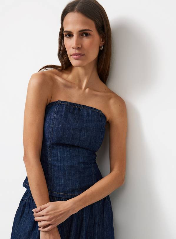 Buy Dark Denim Linen Blend Bandeau Co-ord Top 18 | Tops | Tu | Tu Clothing