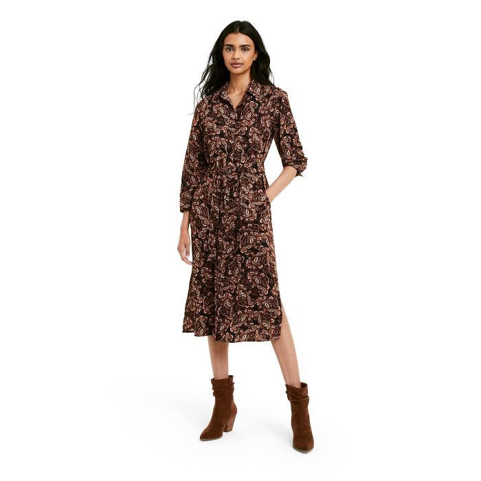 Women's Paisley Print Long Sleeve Belted Shirtdress - Nili Lotan x Target Brown | Target