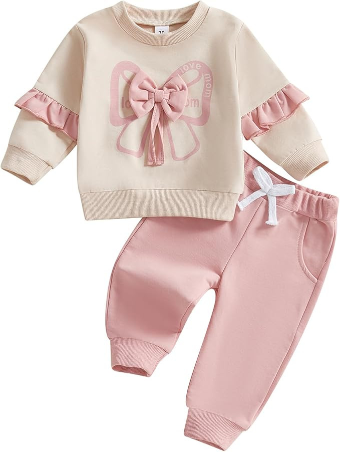Mubineo Toddler Baby Girl Clothes Bowknot Sweatshirt Outfits Fall Winter Long Sleeve Tops Pant Ou... | Amazon (US)