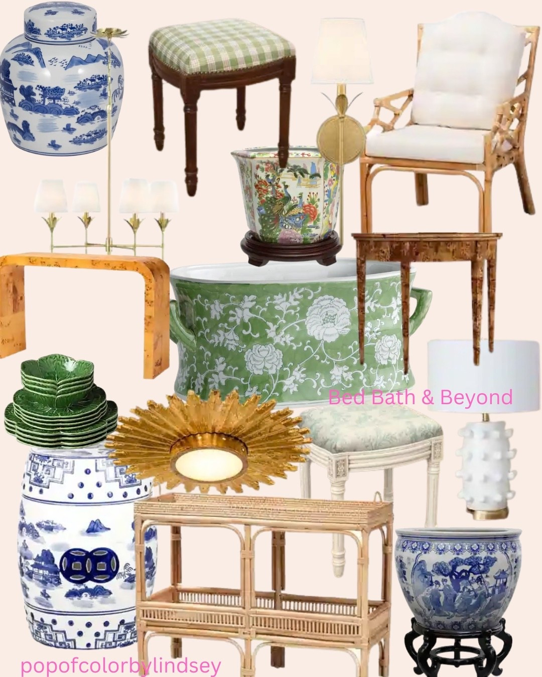 Bed Bath & Beyond finds 💙

Blue and white chinoiserie/ foot bath/ chinoiserie fishbowl traditional design/ rattan chair/ Burlwood table/ easy update with light fixture 

#LTKHome #LTKSaleAlert