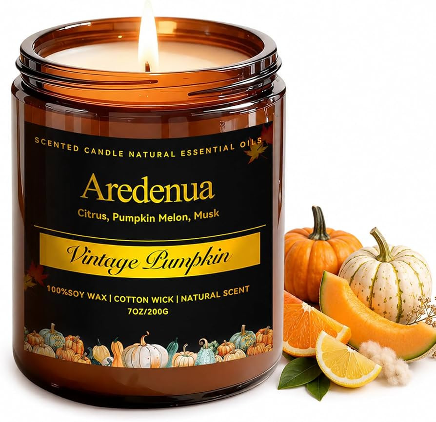 Fall Candle | Vintage Pumpkin Scented Candle - Autumn Seasonal Candles for Fall - 7oz Soy Candles... | Amazon (US)