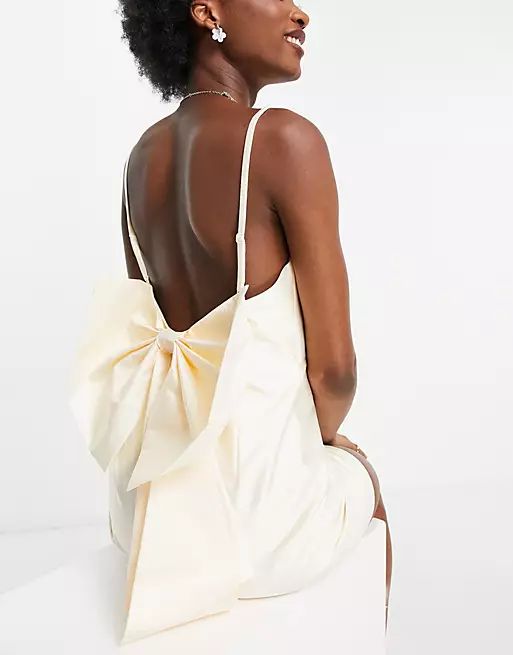 Ever New cami wrap mini dress with bow back in ivory | ASOS (Global)