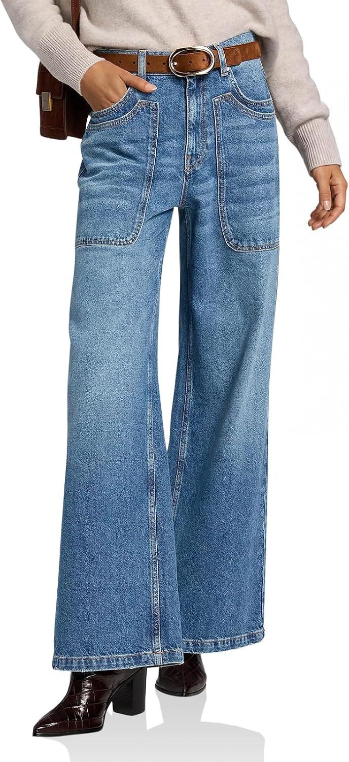 Cicy Bell Womens Wide Leg Flared Jeans Stretch High Waisted Denim Pants | Amazon (US)
