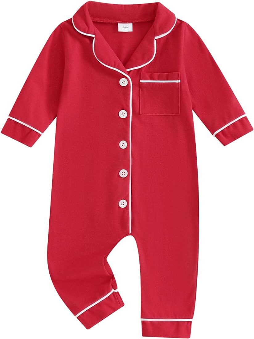 Baby Girl Boy Pajamas Romper Button-Up One-Piece Pajamas Onesie Footie Red Christmas Pjs Newborn ... | Amazon (US)