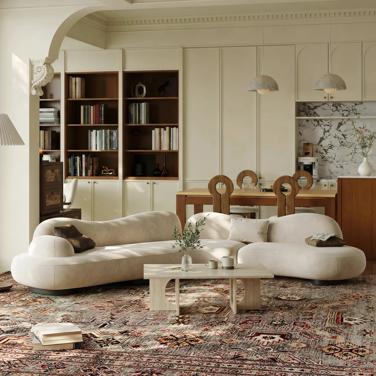 134" Modern Curved Asymmetrical Sectional Sofa, Stain-Resistant Performance Fabric | Wayfair North America