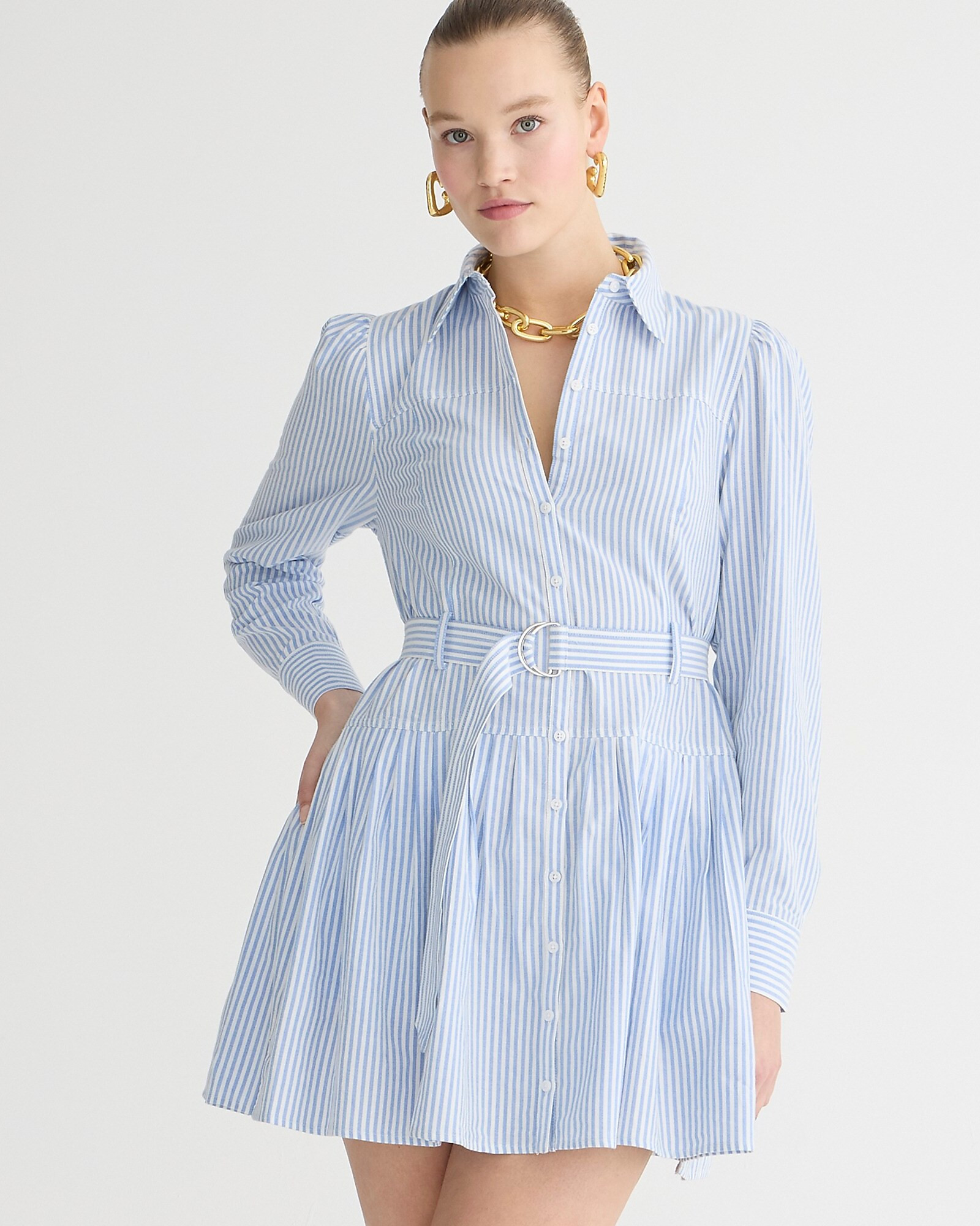 Fit-and-flare shirtdress in striped lightweight oxford | J. Crew US