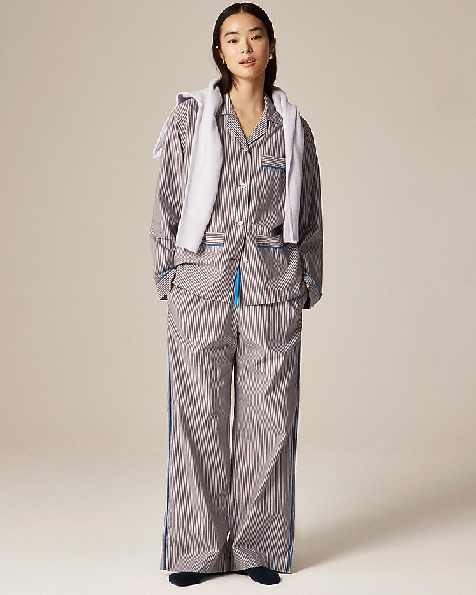Long-sleeve pajama pant set in striped cotton poplin | J. Crew US
