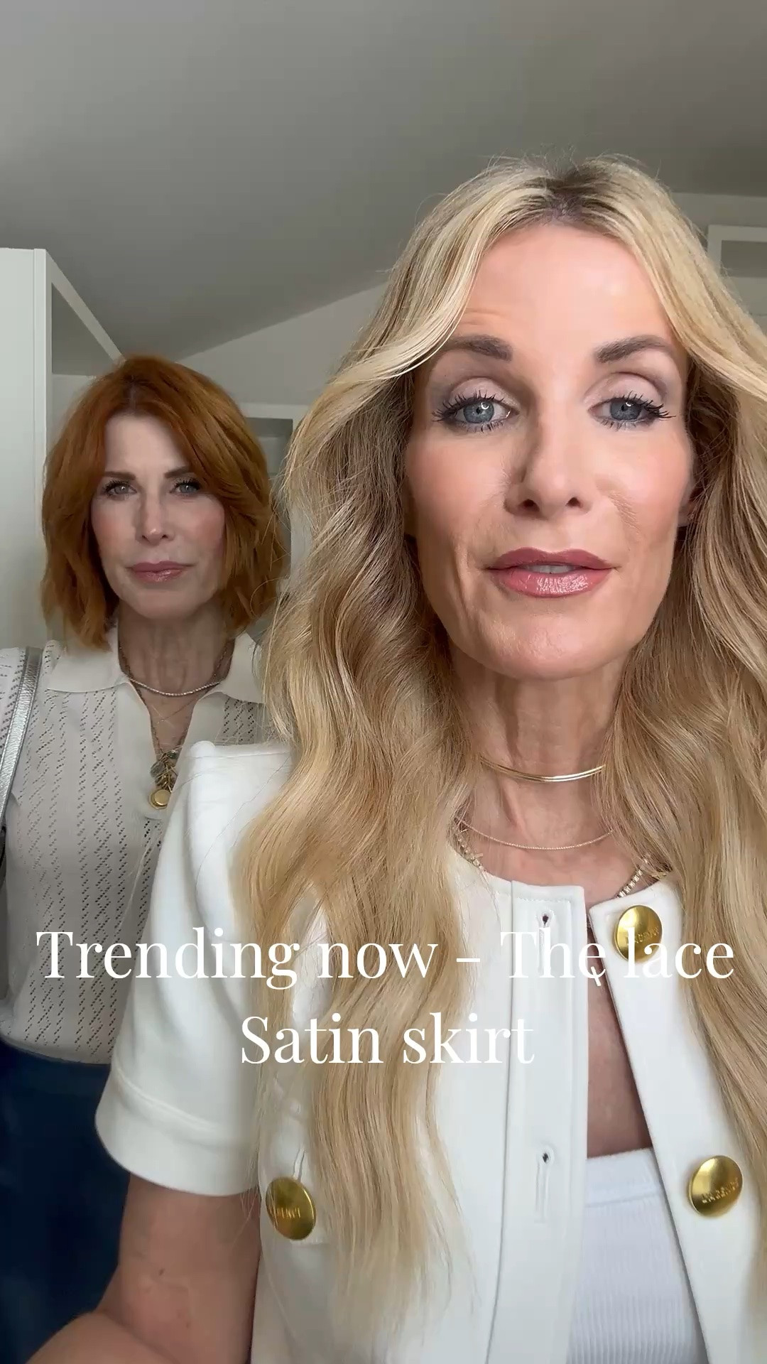 If you only buy one summer trend this season… make it a lace-trimmed satin mini skirt 🤍✨

It’s such a beautiful, feminine piece that you can style a million different ways—dress it up, dress it down, and it always feels chic.

I styled my buttery yellow skirt (and yes—under $100 🙌) with a cropped white L’AGENCE jacket featuring luxe gold buttons + clear and gold heels for an elevated look. Perfect for date night or Sunday brunch 💛

Cathy styled her gorgeous blue version with a lightweight white sweater—so effortless and ideal for lunch with the girls or a casual day out.

Both skirts run true to size—I’m wearing an XS, and I took a size 0 in the jacket.

Trust me, this is one piece you’ll wear on repeat all summer long ✨

#LTKootd #LTKgrwm #LTKSeasonal
