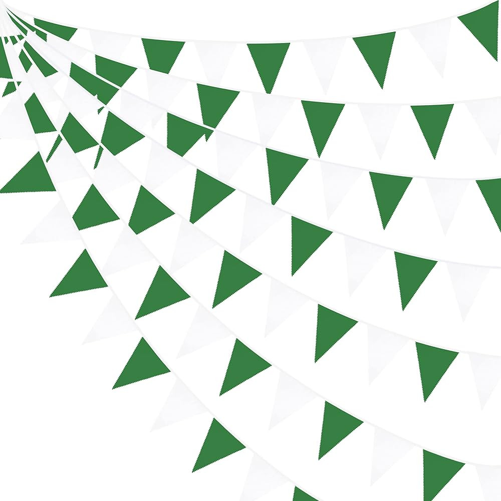 32Ft Green and White Banner Party Decorations Triangle Flag Fabric Banner Cotton Pennant Bunting ... | Amazon (US)