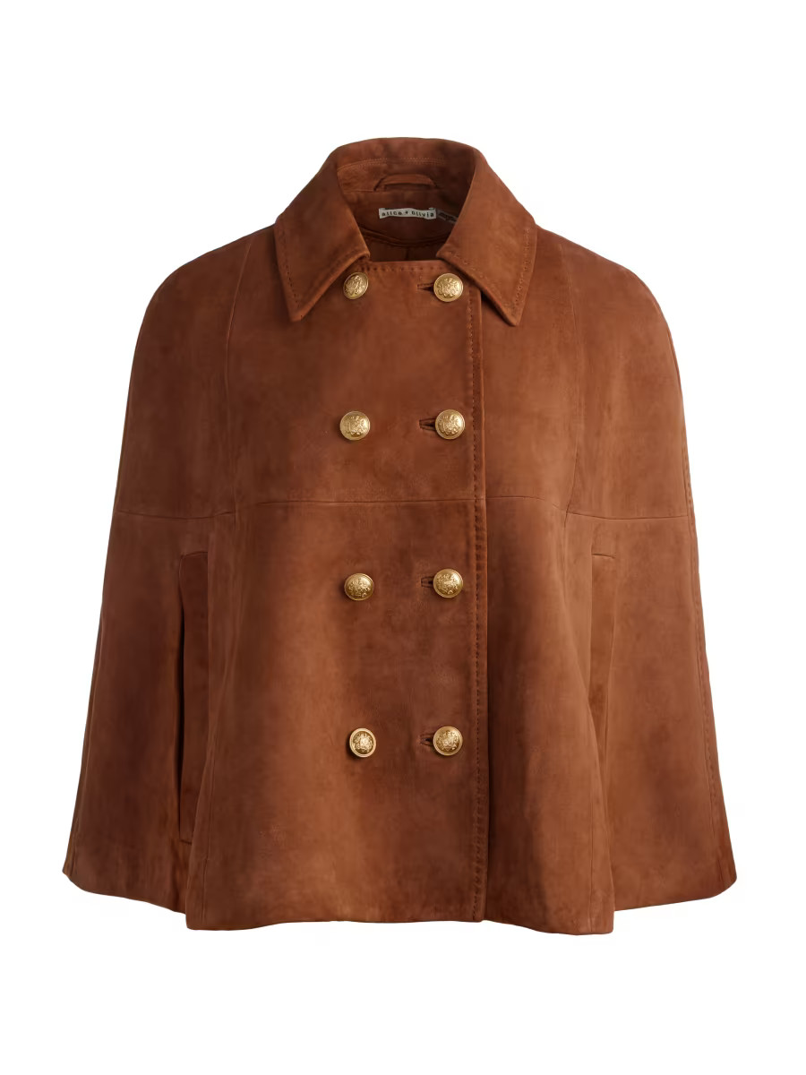 Reynalda Suede Double-Breasted Mini Cape | Saks Fifth Avenue