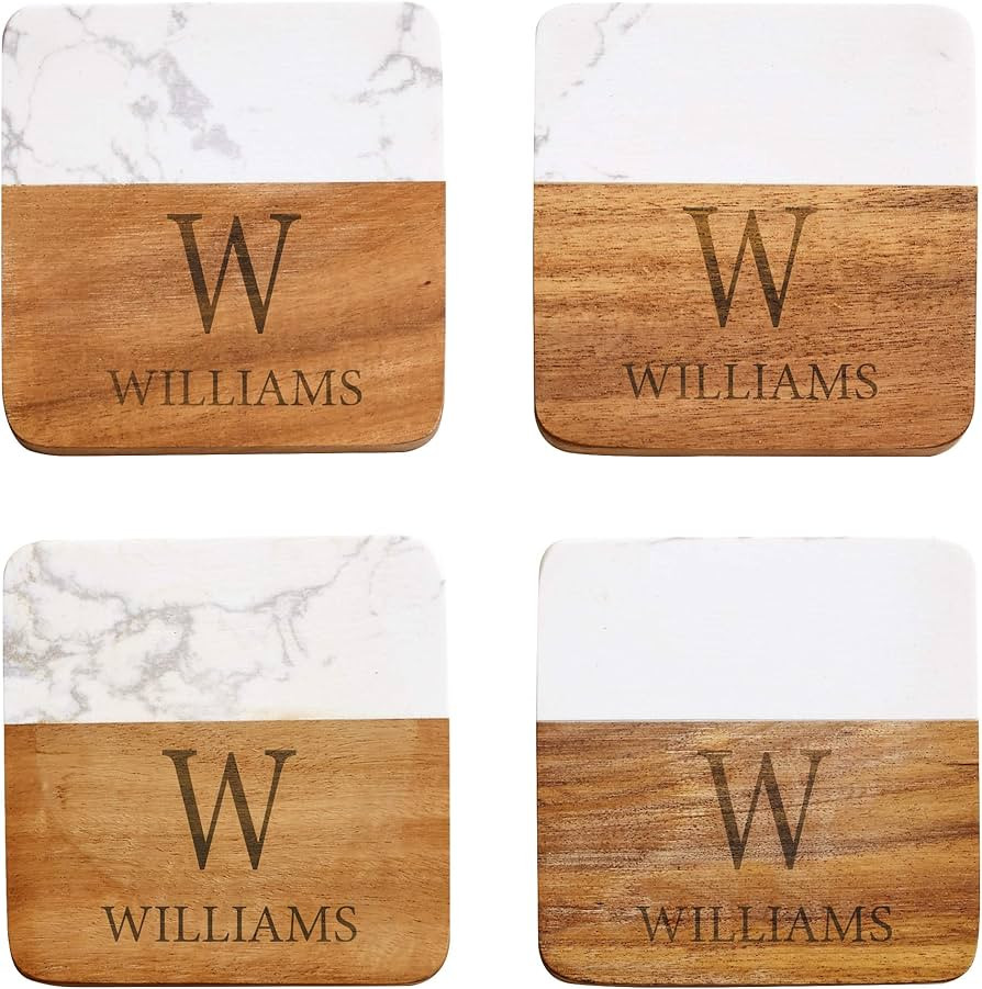 Let’s Make Memories Personalized Elegant Marble Wood Coasters - Housewarming Gift - Set of 4 - ... | Amazon (US)