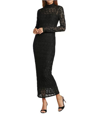 Katelyn Long Sleeve Turtleneck Puckered Jacquard Midi Dress | Dillard's