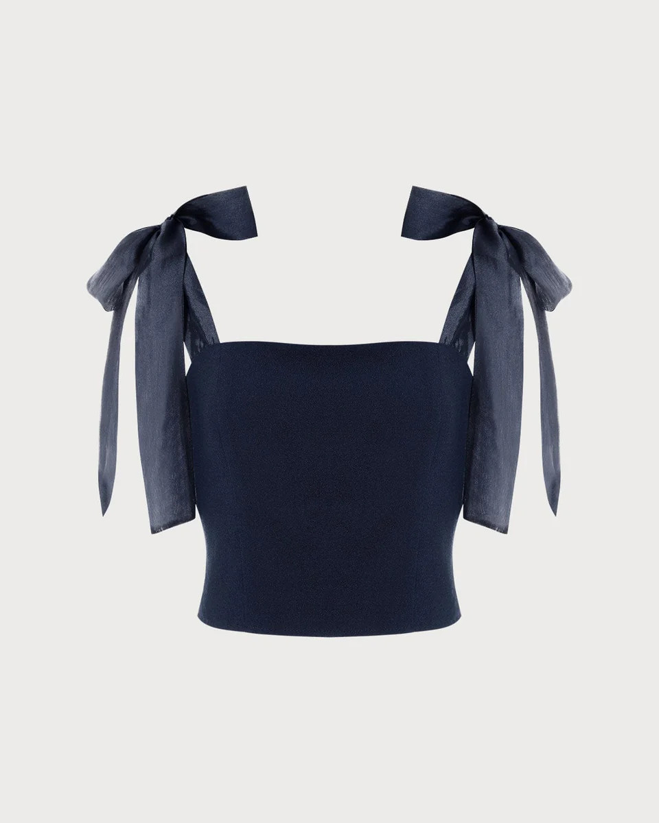 The Blue Tie Strap Solid Cami Top | rihoas.com