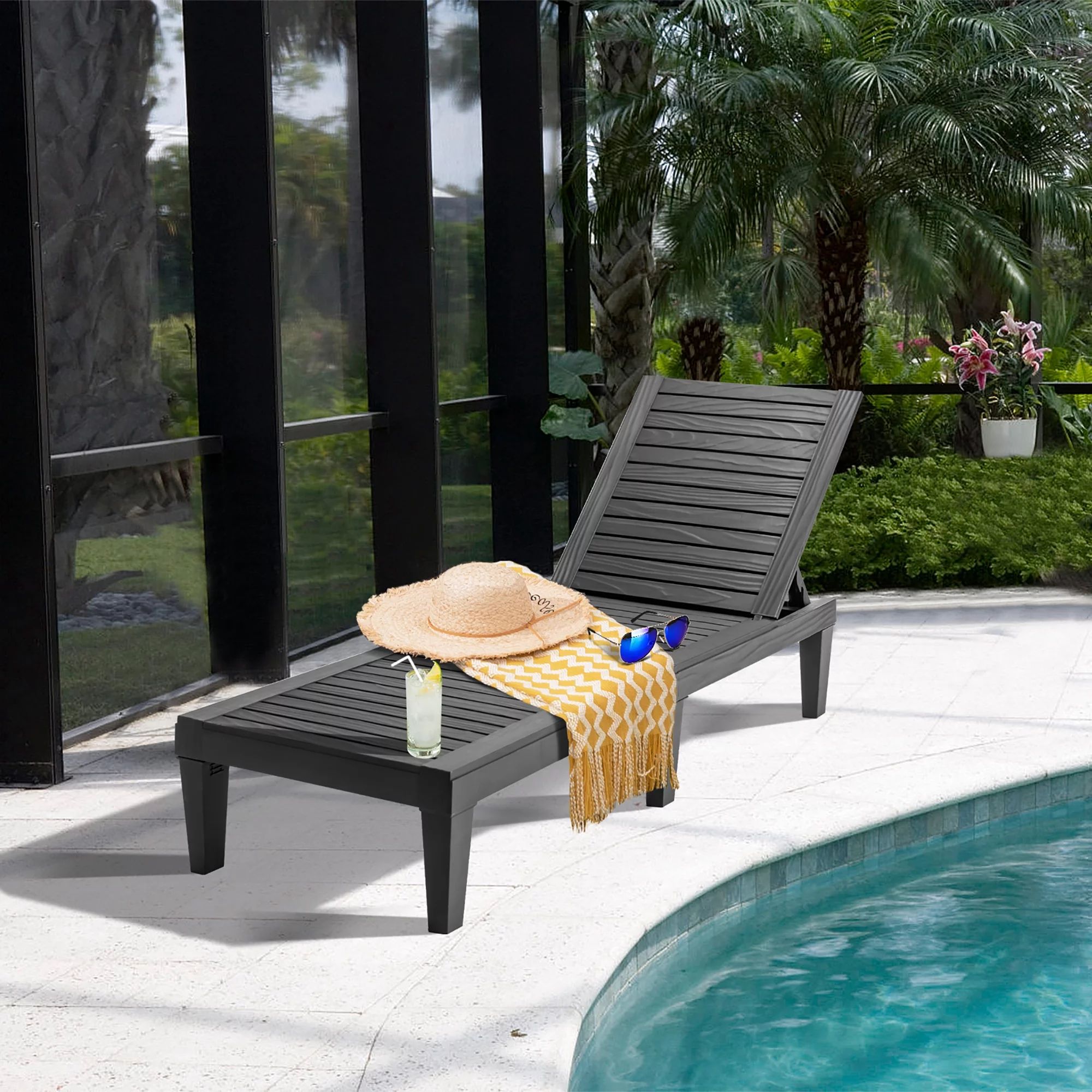 Costway Patio Lounge Chair Chaise Recliner Weather Resistant Adjustable Black | Walmart (US)