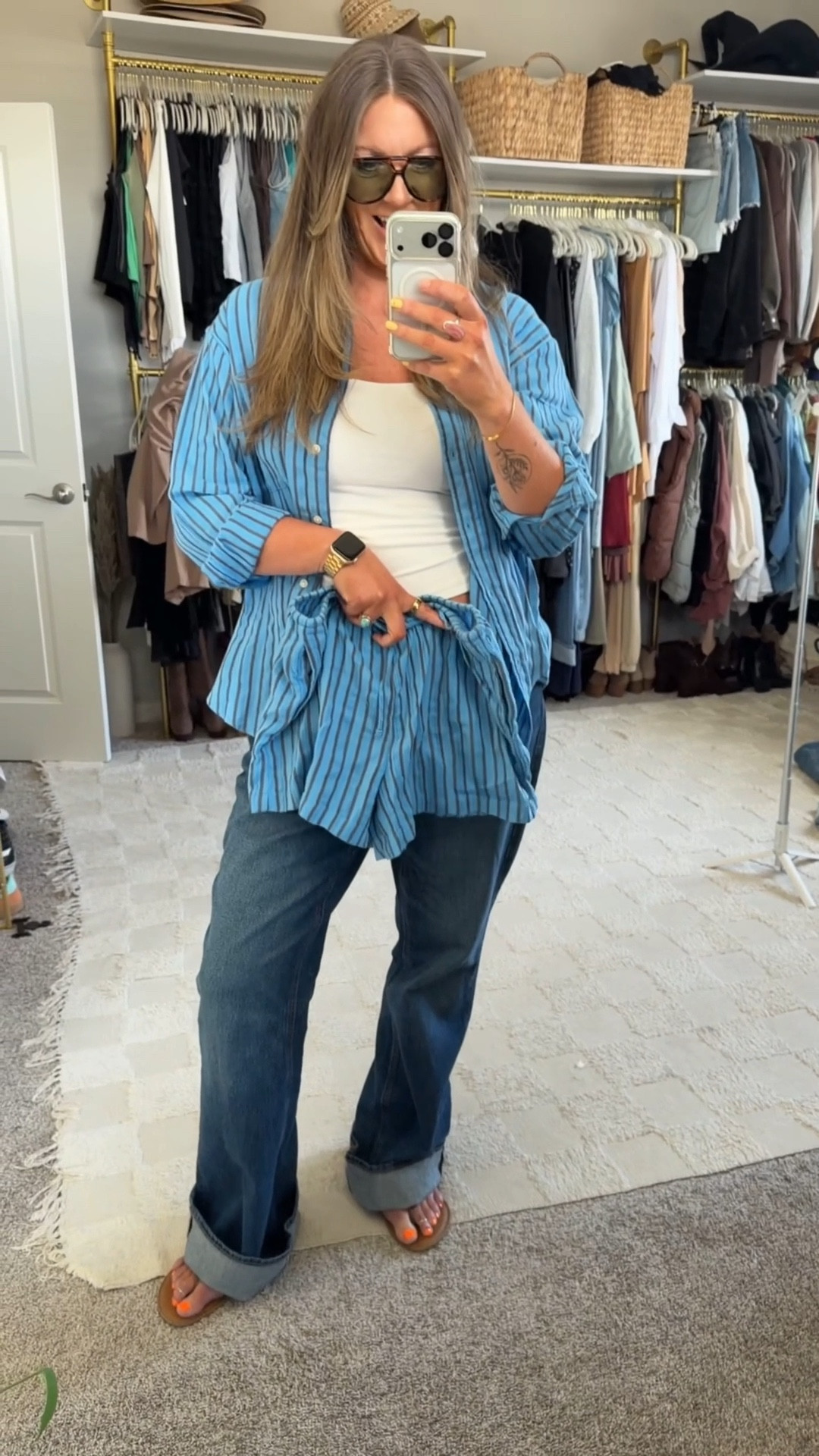 Large button up, large tank, medium shorts, 14 long jeans, 11 wide flip flops 
🇨🇦 specific links saved at the end 

#LTKOver40 #LTKTall #LTKSaleAlert