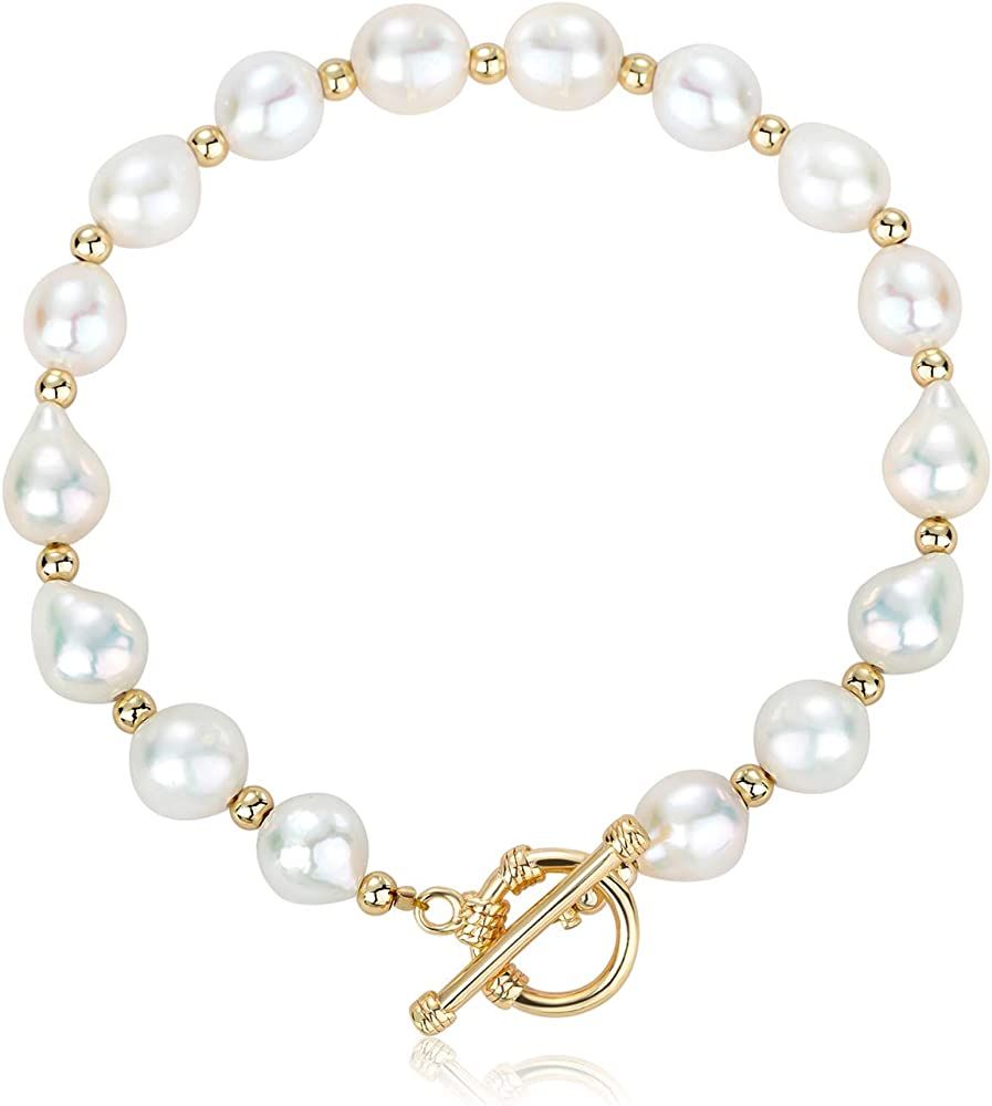 Pearl Bracelet with Coin Charm 6mm Handpicked Pearl Chain 18k Gold Plated Delicate Vintage Y2k Jewel | Amazon (US)