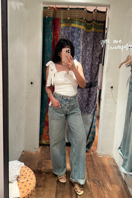 The cutest petite friendly jeans and body suit from free people 

Wearing size 24 but you can size down for a more fitted look.  and small in body suit 

#LTKSeasonal #LTKStyleTip #LTKTravel