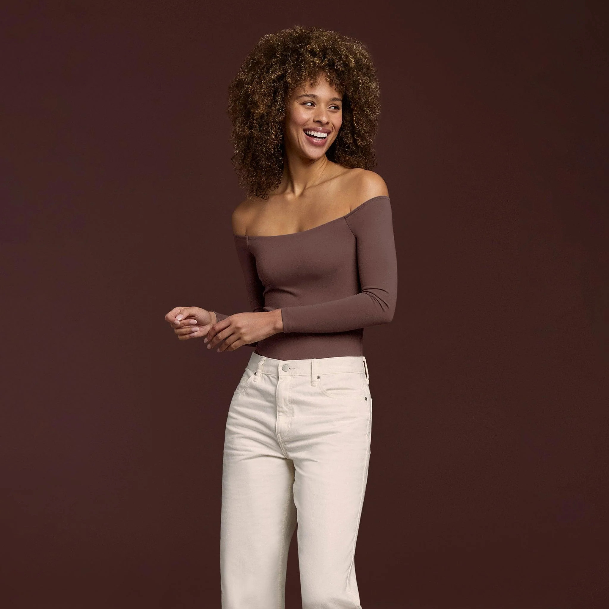 Women's Off The Shoulder Bodysuit - Coffee - nuuds | nuuds