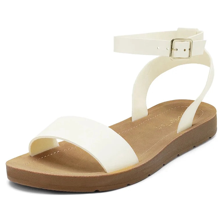 DREAM PAIRS Women's Cute Open Toes One Band Ankle Strap Summer Flat Sandals WHITE/PU ELENA-5 size... | Walmart (US)
