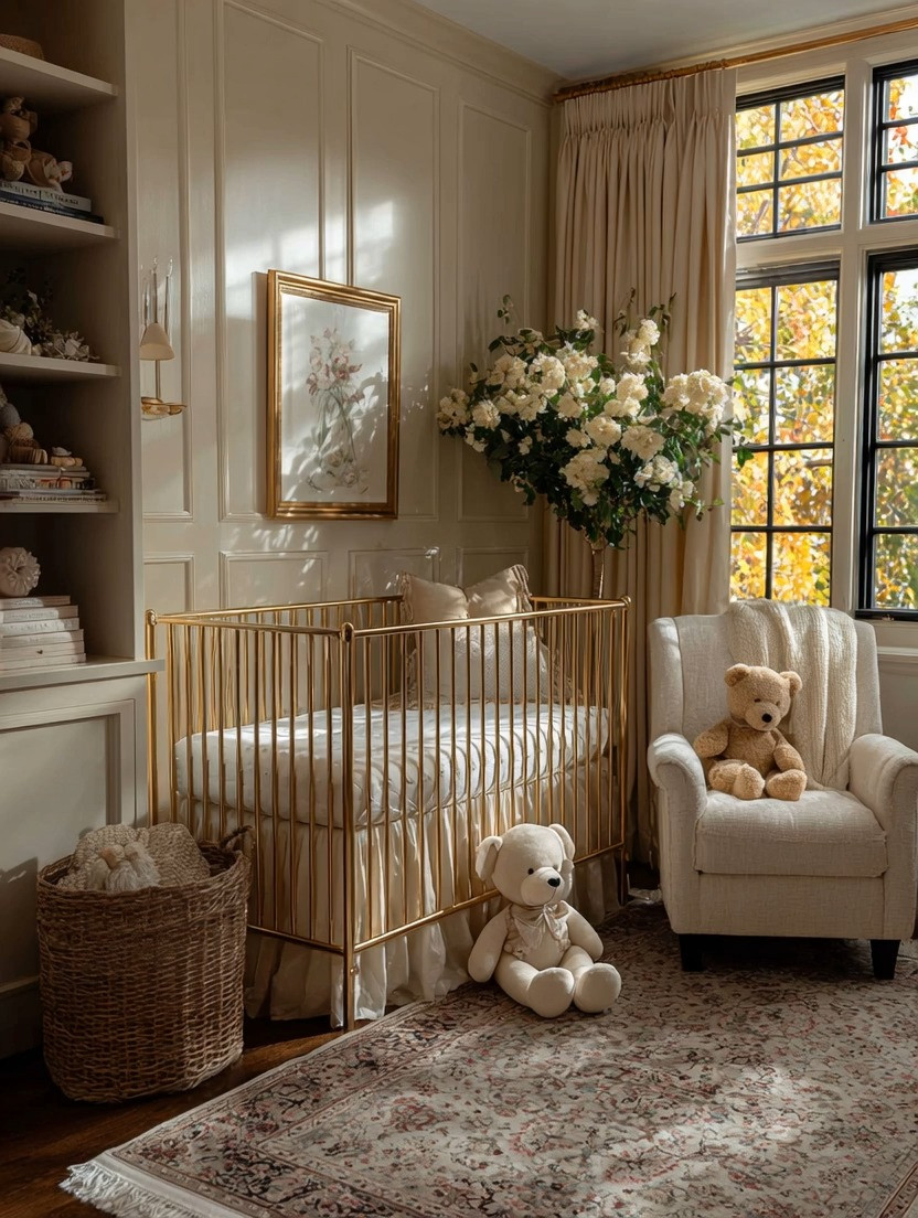 This elegant nursery is more than a baby room — it’s a promise. A promise of comfort, safety, softness, and endless love.

The gold metal crib becomes the heart of the room. Its delicate frame feels timeless and modern at the same time — refined enough for a design-forward home, yet gentle enough for the sweetest new life. Paired with warm ivory tones, soft florals, and natural light pouring through the windows, this nursery feels calm, serene, and deeply intentional.

Every detail matters.
The soft drapery.
The quiet glow of the gold accents.
The cozy armchair for late-night cuddles.

This is where lullabies will be whispered.
Where tiny hands will reach up.
Where a mother will sit in the quiet and feel her whole world change.

A modern home can still hold softness.
A designer nursery can still feel tender.
And a gold crib can be both a statement piece and a symbol of something priceless.

This is not just nursery decor.
This is the beginning of everything.

#LuxuryNursery #ModernNurseryDesign #GoldCrib #ElegantNursery #BabyRoomInspiration #NurseryDecorIdeas #HighEndNursery #NeutralNursery #BabyRoomDesign #NurseryInspo #ModernMomStyle #TimelessDesign #NurseryGoals #BabyRoomDecor #GoldHomeDecor 

 #LTKmomlife #LTKHome #LTKBaby