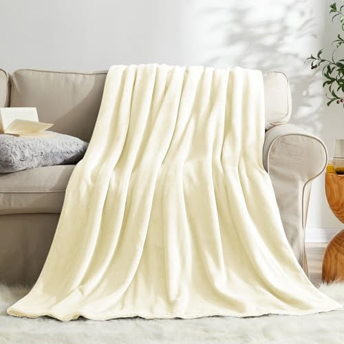 KMUSET Cream Fleece Blanket for Couch - Lightweight Super Soft Cozy Luxury Bed Blanket Microfiber 50 x 60 inches | Amazon (US)