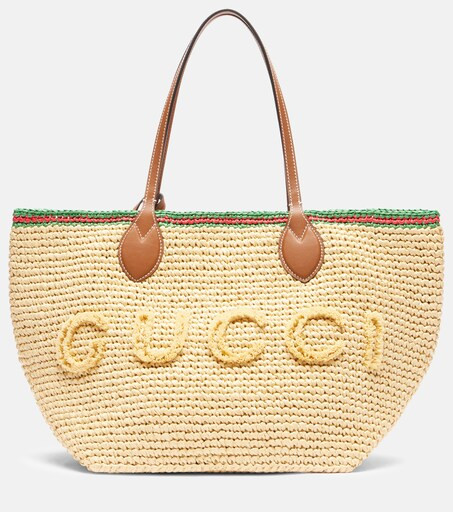 Medium leather-trimmed woven tote bag | Mytheresa (US/CA)