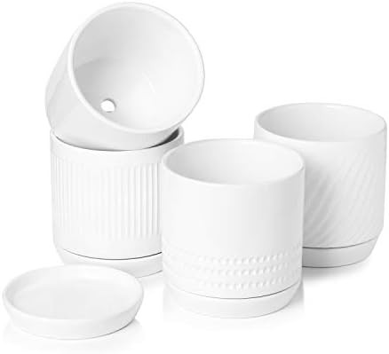 POTEY 053001 Plant Pots with Drainage Holes & Saucer - 5.1 Inch Glazed Ceramic Modern Planters In... | Amazon (US)
