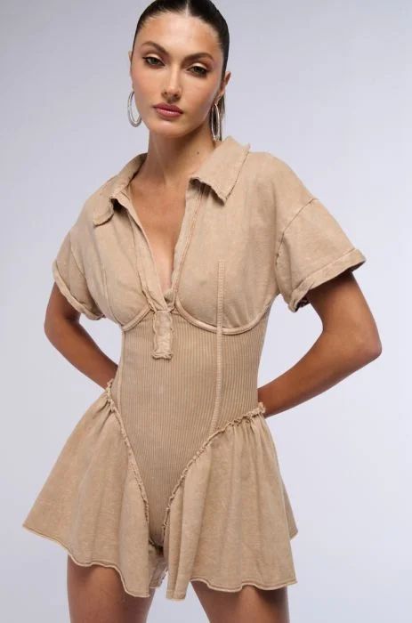 TOP FLOOR MINERAL WASH ROMPER IN TAUPE | AKIRA