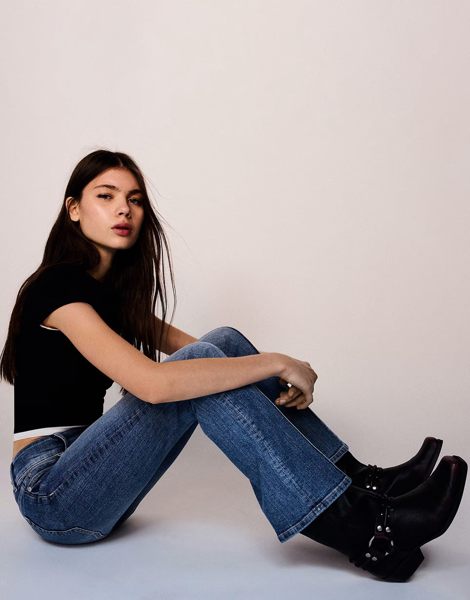 Bershka low rise boot cut jeans in denim blue | ASOS (Global)