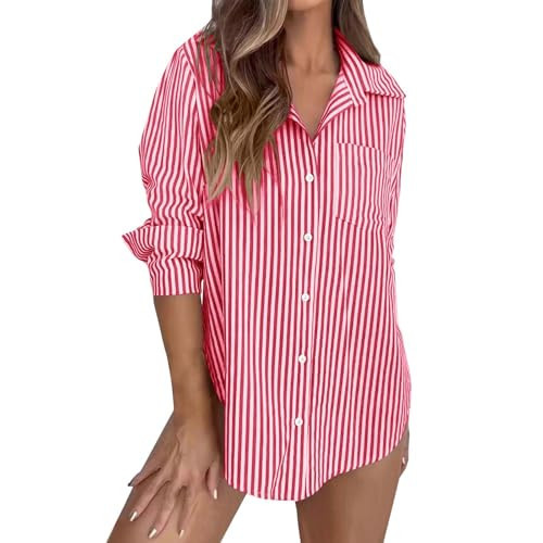 Womens Striped Button Down Shirt Long Sleeve Oversized Loose Fit Casual Tunic Blouse for Work Office Daily Wear | Amazon (US)