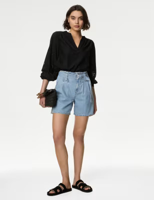 Denim Pleat Front Belted Shorts | Marks & Spencer (UK)