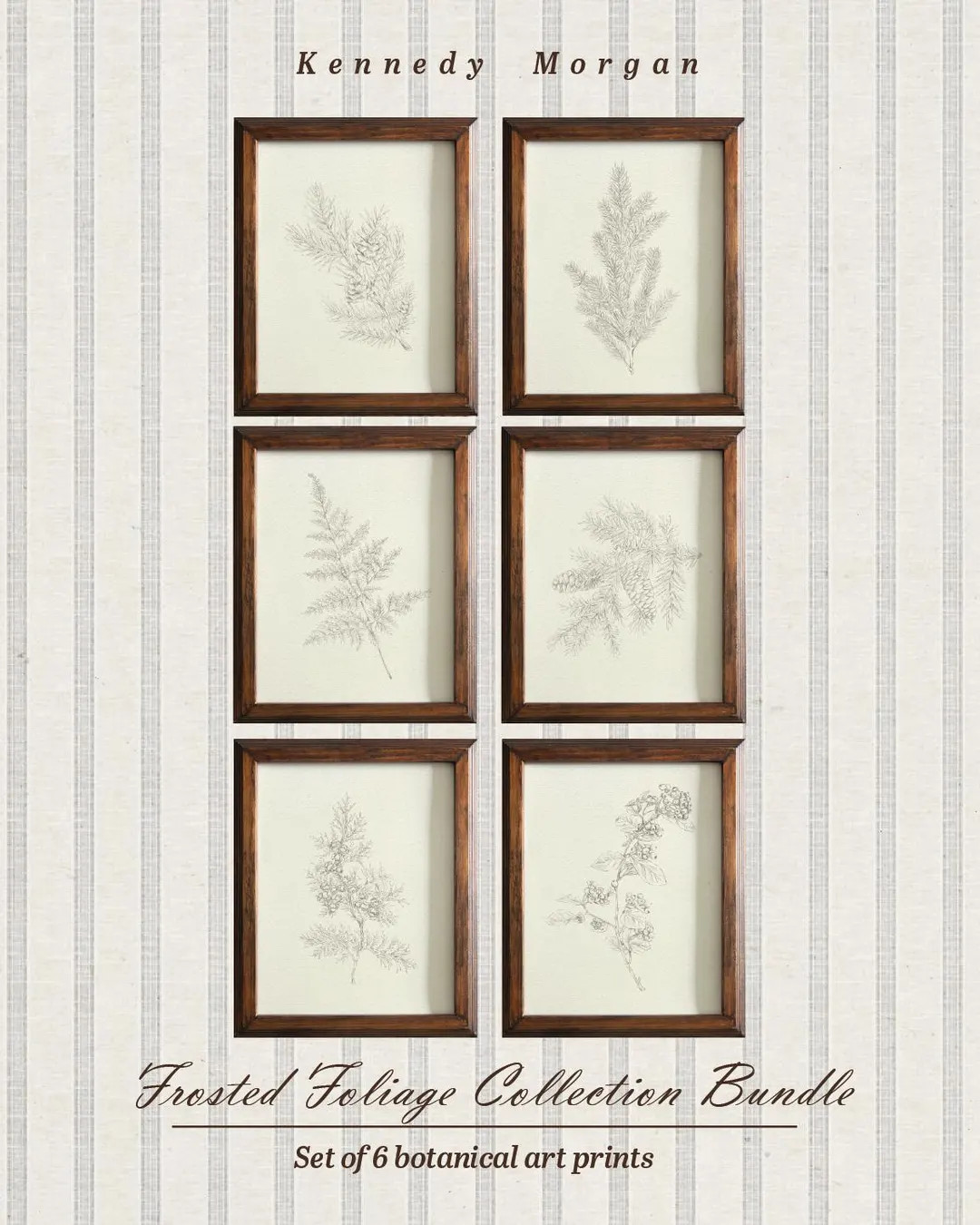 Frosted Foliage Winter Botanical Hand Drawn Original Art Print Collection | Vintage Wall Art Deco... | Etsy (US)