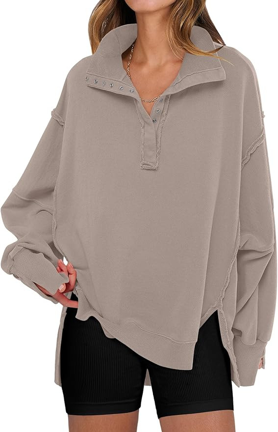 ANRABESS Sweatshirts Oversized Button Up Henley Pullover Top | Amazon (US)