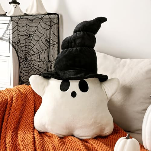 Bunny Chorus Halloween Decor Throw Pillows: Cute Plush White Ghost Pillow with Black Hat, Soft Stuffed Fun Ghost Cushion Halloween Decorations Indoor for Kids Home Sofa Bed Office Couch Living Room | Amazon (US)
