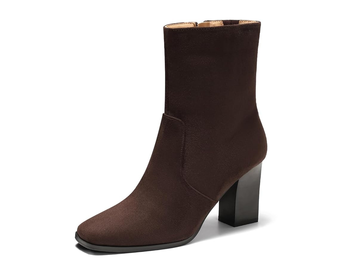 Coutgo Womens Chunky Block Heel Ankle Boots Square Toe Side Zipper Booties Faux Suede Fall Dress ... | Amazon (US)