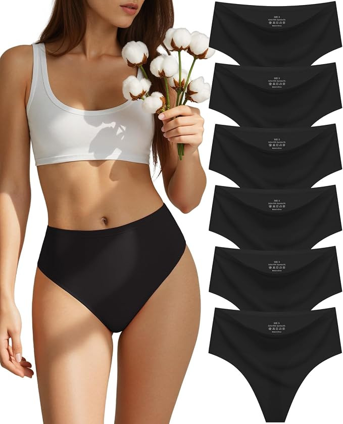 sosusu Seamless Underwear for Women Cotton Thongs High Waisted Soft Breathable No Show Panties In... | Amazon (US)