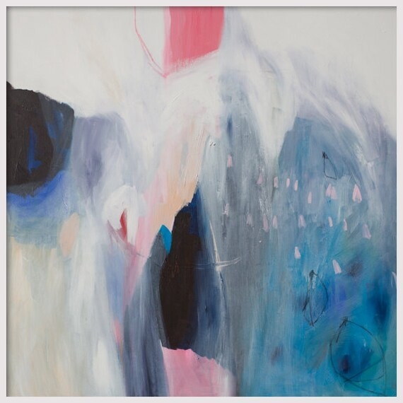 GICLEE print, blue abstract painting with pink and white. Modern painting "Roses are Pink" | Etsy (US)