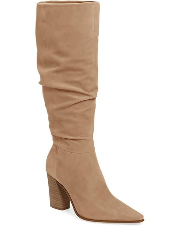 PiePieBuy Womens Faux Suede Knee High Boots Pointed Toe High Chunky Heel Side Zipper Party Dress ... | Amazon (US)